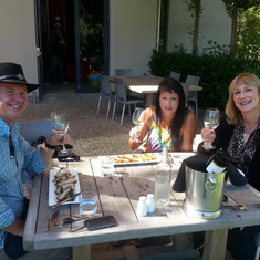 Andy, Paula & Misha - at Carrick Winery, Central Otago, New Zealand. One of the 'Birthday' lunches for Paula - April 2014
