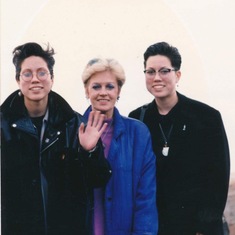 Pauline with her twin daughters Linda and Jill