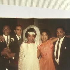 Broderick Bozimo and Pauline’s wedding day: Broderick, Manu Ogeer, Pauline, Joye and “Gov”