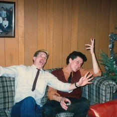 Paul and David in Denise's basement. Christmas 1986