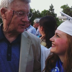 Grandpa with Gretchen at Sacred Heart graduation. He was talking to me about the speech I had given.
