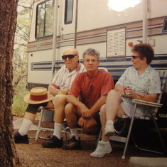 With husband John and Joe.  At John's trailer in Pine, AZ
