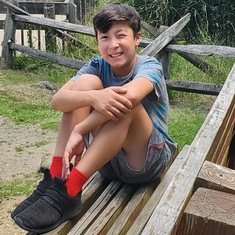 Liam (10yo) sitting on his 엄마/umma’s bench at Great Falls National Park