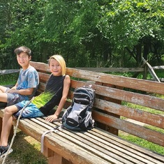 Peggy’s sons, Liam & Oliver sitting on their 엄마/umma’s bench 