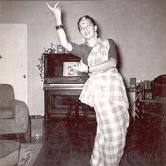 Peggy in her sari after returning from India.