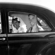 1959-04-04 - The happy couple on their way to the reception.