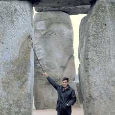 1974-03 - Peter visiting Stonehenge while on holidays in the UK.