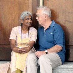 2011-03-13 - Peter and Kotha on the steps of St George's Church in Penang where they were married in April 1959.