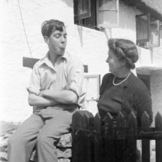 1952 - Peter being cheeky to his mother at 'White Cottage' in Nettleton, Whiltshire..