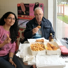 2013-07-09 - Peter enjoying fish & chips in Newcastle with Preeti.