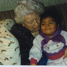 Peter with his great-grandmother, Leisa Bronson