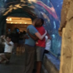 Ky and Peter hug in the aquarium at Las Vegas.