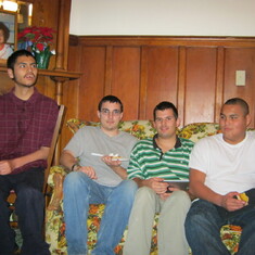 Peter, James, Daniel and Joe at the yellow house. Daniel and James are friends of Joe's. 