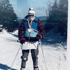 Pete skiing in Maine with Glenn