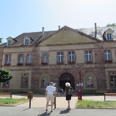 Heading for the entrance to the museum in Neuf-Brisach, France.