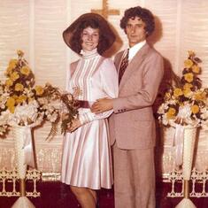 Nov. 28, 1974 - Peter and Yvonne's wedding in Stateline, NV.  The previous night we hit a horse on the hwy and our car was totaled.  It's a miracle we managed to get married anyway and  look so composed in the photo!