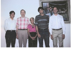 Scan of an old photo, circa 1984:  Wang Qinliang, Pete, Bev, Randy Koster, Neil Fennessey