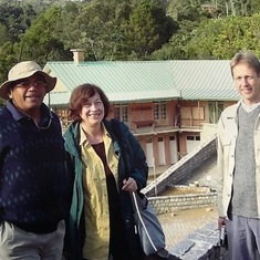 Peter, Benjamin and Pat Wright overlooking the Centre ValBio Research Starion in 2003
