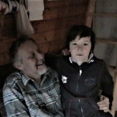 Na chatě s vnukem Mikulášem, kolem 2010