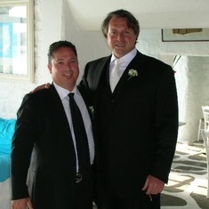 Phil and Mark at Mark's wedding in Mykonos