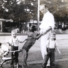 Tacoma, with the twins, Phil and Lynn, plus Caesar! 1957