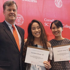 Credit: Courtesy of the Cornell SHA - "Phil Miller ’83 with Caroline Shone ’18 and Hannah Yang ’18"