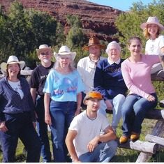 With the family on vacation in Wyoming, 2005 (from left: Leslie, Michael, Joanne, Will, Phyllis, Amaria, Rebecca, and Greg in front)