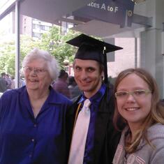 Phyllis with grandchildren Greg George and Rebecca Parrish at Greg's graduation from Springfield College, May 2008