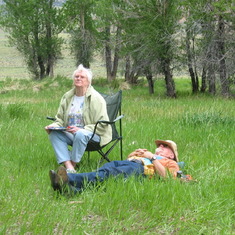 Phyllis and Michael relaxing on vacation in Wyoming, 2005