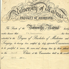 Medical School diploma 1954