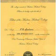 Fellowship from Madras Medical College- 175th anniversary of medical school