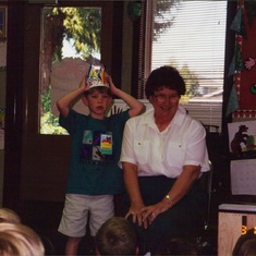 Grandma Polly performing for Tom's Kindergarten class - 1995