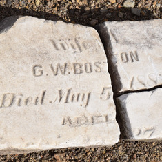 Christina Boston's original broken headstone, Prairie Star Pioneer Cemetery Oct. 2016. "Died May 5, 1882"
