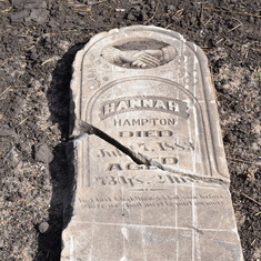 Hannah Hampton headstone. "Died July 17, 1883" Photo taken Oct. 2016