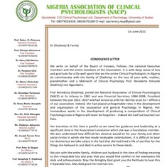 Condolence/ Tribute from Nigerian Association of clinical psychologists