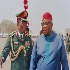 Maj Gen Victor Ezugwu with Prof Emmanuel Ezugwu at the Nigeria Air Force Base Kaduna