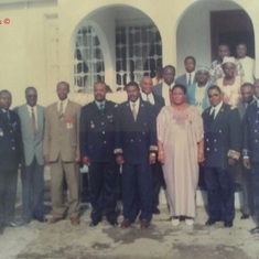 Medal of honor ceremony in recognization for Mrs. Fomenky exemplary work and contribution to the political stability of Grand Meme.  The SDO, members of SWELA leadership, DO and other civil administrative members.  @ Fomenky's Palace, Kumba.  Circa 2004