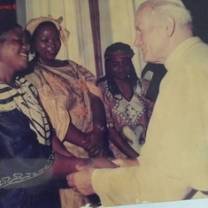Mrs. C.T. Fomenky, greeting the Pope in 1988 when her beloved brother, Christian Cardinal Tumi became Cardinal of Cameroon and Equatorial Guinnea.