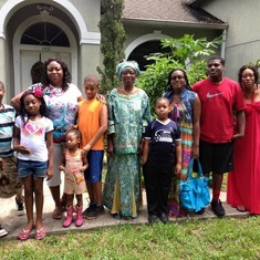 Mama with some of her Grandchildren- Ehigie, Imuentiyan, Omosefe, Owenrugie, Omoruyi, Osariemwen and Osayande, and her daughters in law- Kemi and Moji