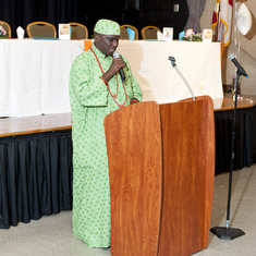 Mr. John Idehen delivering his speech on the biography of Queen Mama Eniyemamwen Aliu-Otokiti