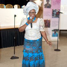 Deaconess Ronke Smith-Adebanjo introducing the MC of the day