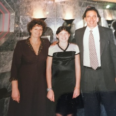 This picture of Rachel with my husband Tony and me was taken at lunch after her Bat Mitzvah in 1995.