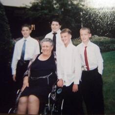 Nan with her great grandsons Zakk, Tim, Nick and Justin