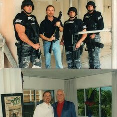 Having fun with the police equipment on a shoot and the infamous Don Shula
