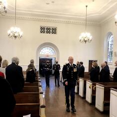 Procession at beginning of Ray's service at the Old Post Chapel 