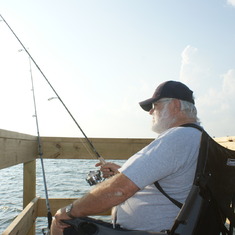 Fishing at the pier in Highlands, Tx,, he baited the line ask me to hold and I would get the fish, he was upset.  I HOPE HE IS DOING THIS IN HEAVEN.