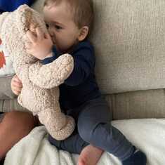 Brandon showing Snuggle bear some LOVE.