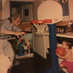 Kitchen Basketball...Jim was called for guarding the rim!