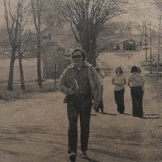 Jim walking for the Heffer Project in Searsport.