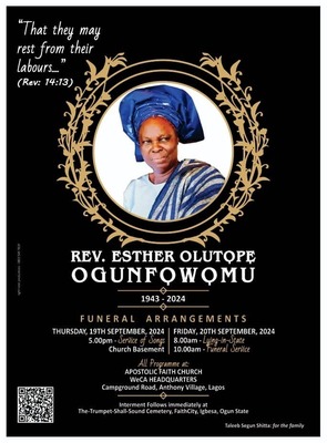 Rev. Esther Olutope Simbiat OGUNFOWOMU